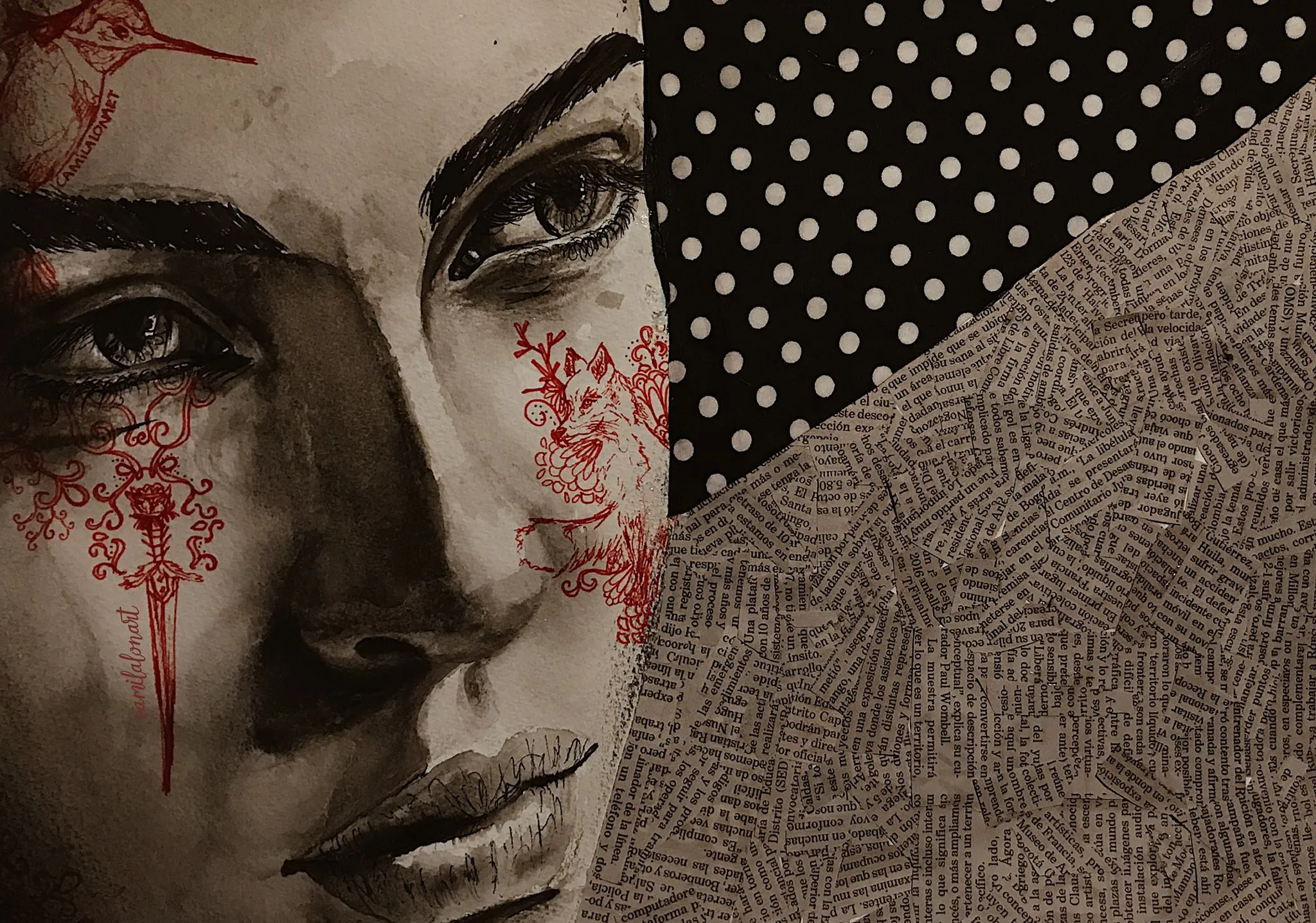 Cautious — Watercolor, pencil and collage